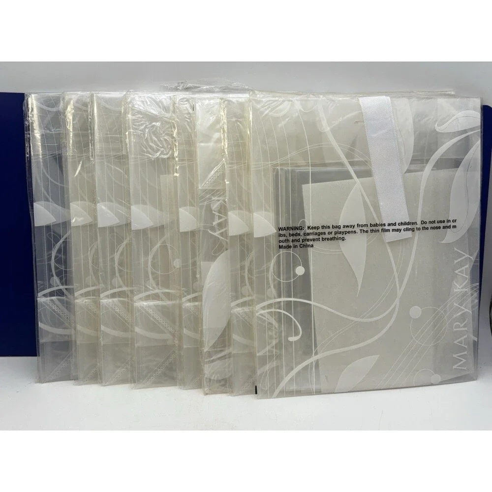 Mary Kay Frosted Plastic Gift Bags with White Ribbon Handles Set of 7 NEW